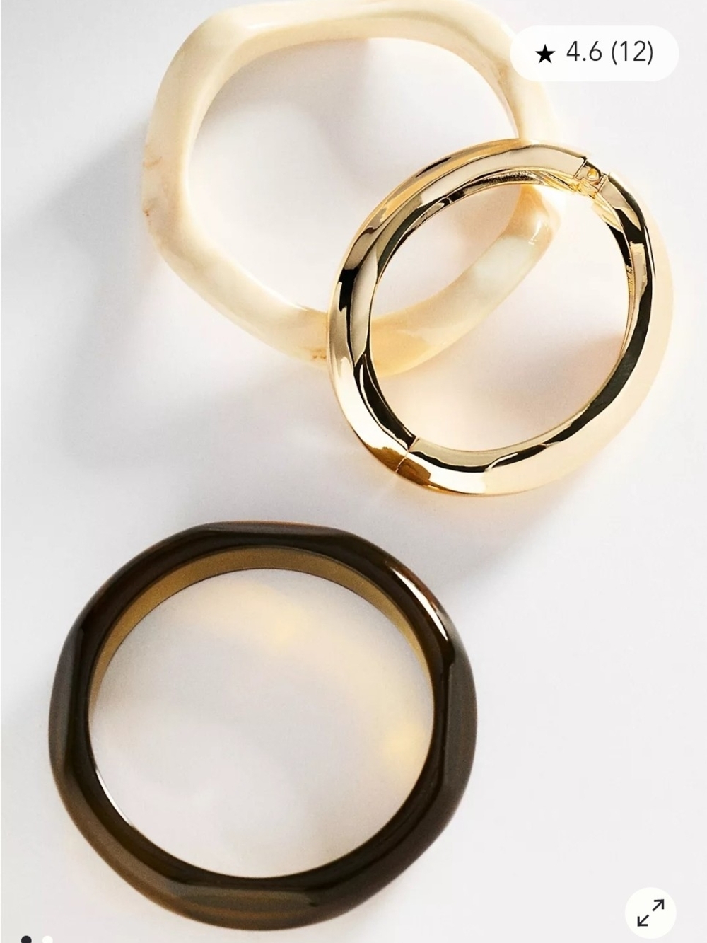 Anthropologie Gold Hoop with Cream and Brown Resin Bangle Set